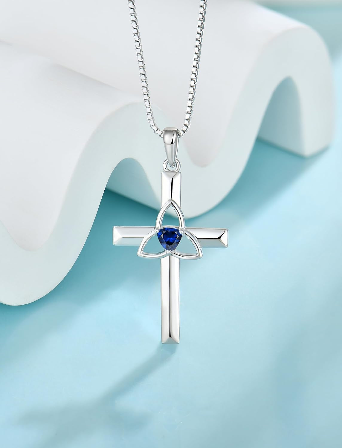 Celtic Cross Necklace 925 Sterling Silver with White Gold Plated Birthstone Pendant Necklaces for Women