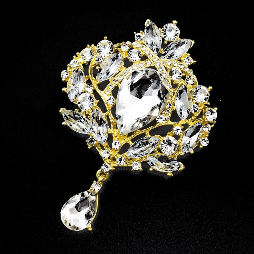 Wedding Bridal Big Crystal Rhinestone Bouquet Brooch Shawl Pin for Women