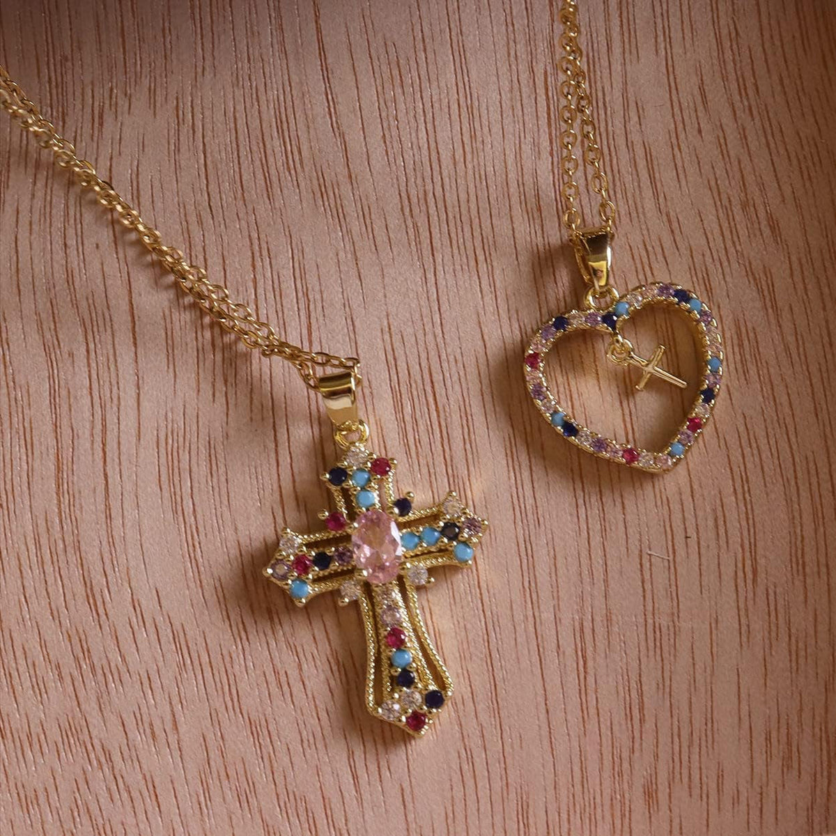 Cross Pendant Necklace for Women Girls - Gothic Catholic Christian Costume Cross Jewelry - Delicate Dainty Cubic Zirconia Rhinestone Stainless Steel Hypoallergenic Chain Christmas Gift