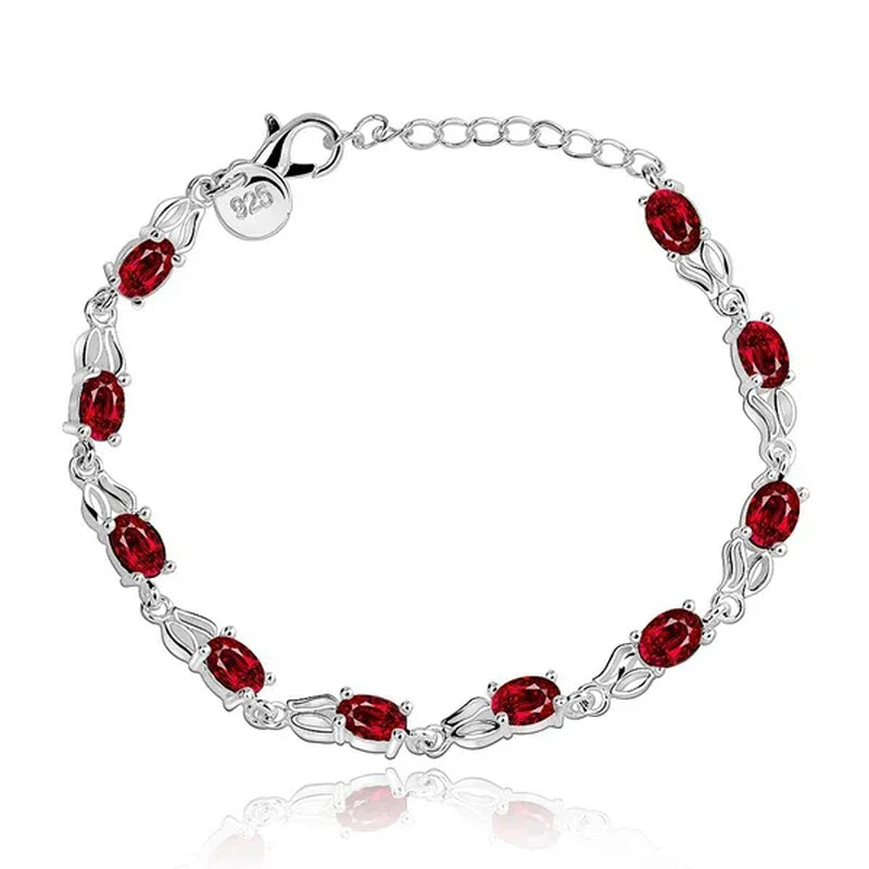 925 Sterling Silver Elegant Charm Beautiful Crystal Stone Red Jewelry Fashion for Women Wedding Bracelets