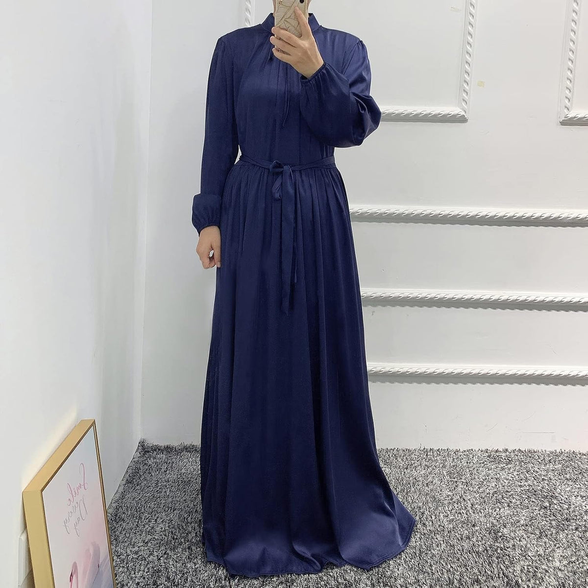 Muslim Dress for Women Full Cover Long Sleeve Satin Islamic Arab Maxi Dress Abaya Kaftan Clothes S-XL