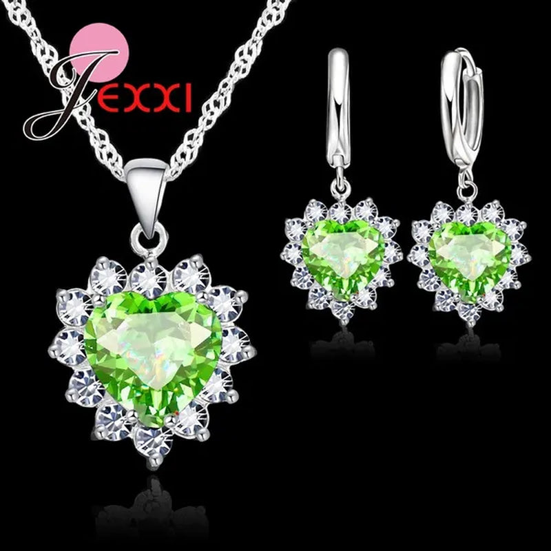 Hottest New Fashion Rhodium Coated Necklace Loop Earring Jewelry Sets Romantic Heart Lover Woman Wedding Gifts