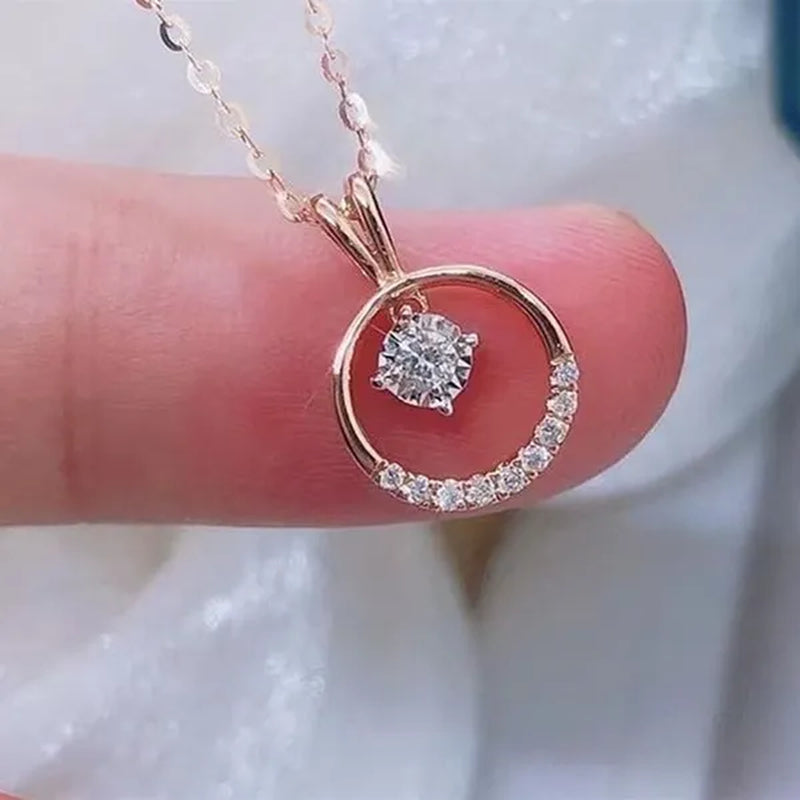 Elegant 4 Claws Round Cut 2.0CT Diamond Round Pendant Necklace for Women Proposal Party Jewelry Rose Gold Plated Moissanite Necklace