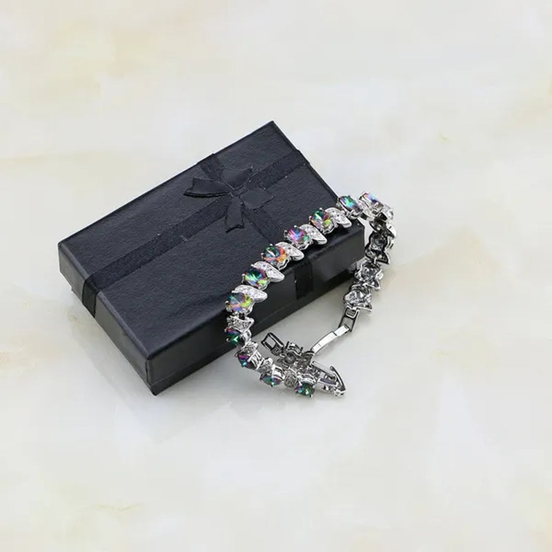 Mystic Rainbow Fire Created Topaz 925 Silver Bracelet Charm For Women