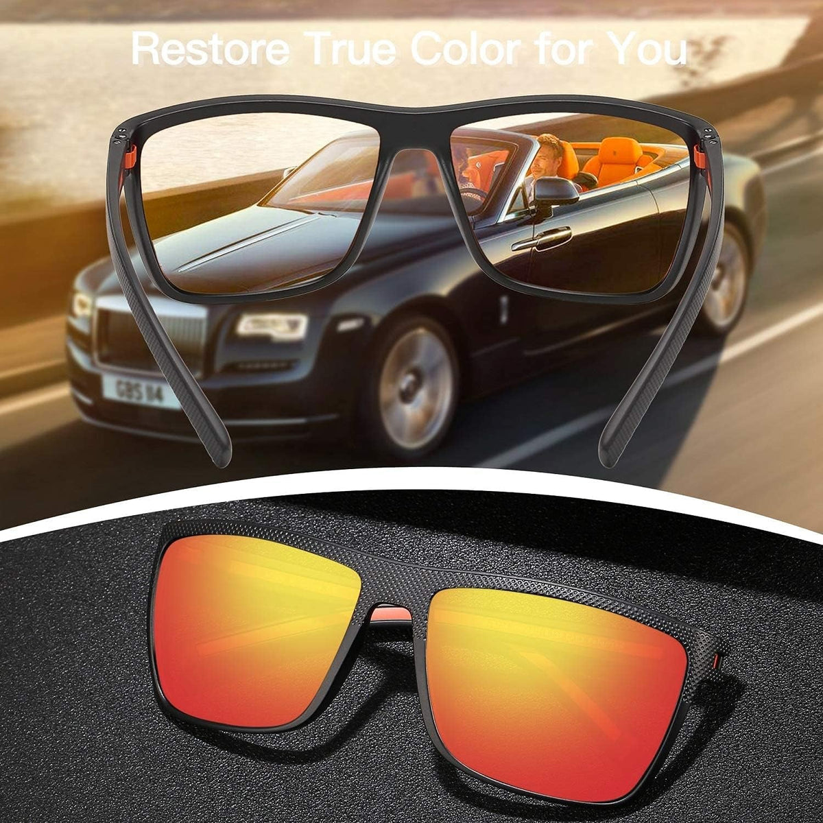 Polarized Sunglasses for Men Lightweight TR90 Frame UV400 Protection Square Sun Glasses