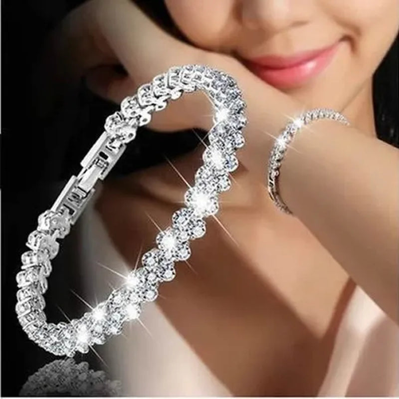 Hip Hop Bling Iced Out Cubic Zirconia Charm Bracelet Gold Silver Tennis Chain Bracelets Women 3 Row Link Chain Jewelry