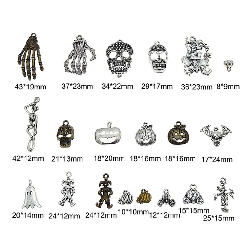 50PCS Mix Charms Necklace Keychain Wholesale Bronze Silver Skull Spacer Beads Metal Pirate Skull Bead for Bracelet Jewelry Make