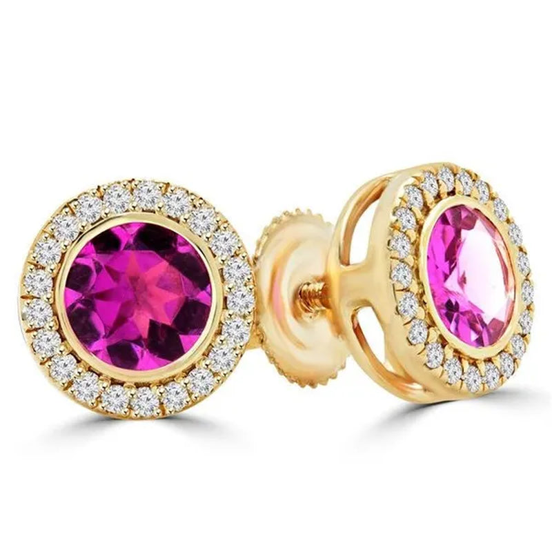 Majesty Diamonds MD160027 0.6 CTW Vintage PinK Tourmaline and Diamond Halo Stud Earrings in 14K