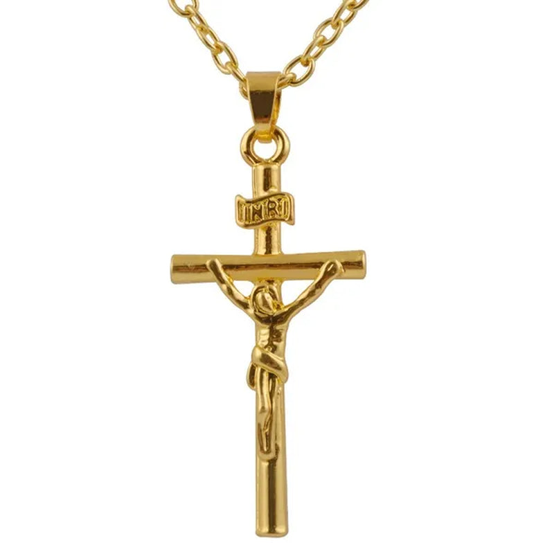 18K GOLD FILLED JESUS CHRIST CRUCIFIX CROSS PENDANT CHAIN NECKLACE WHITE GOLD PLATED