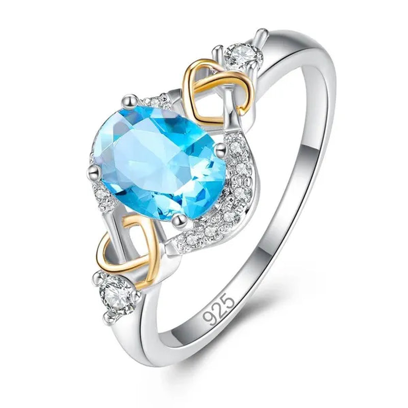Fashion Wedding Bride Oval Cut Rainbow Blue Topaz Sapphire Ruby Gemstone Jewelry Ring