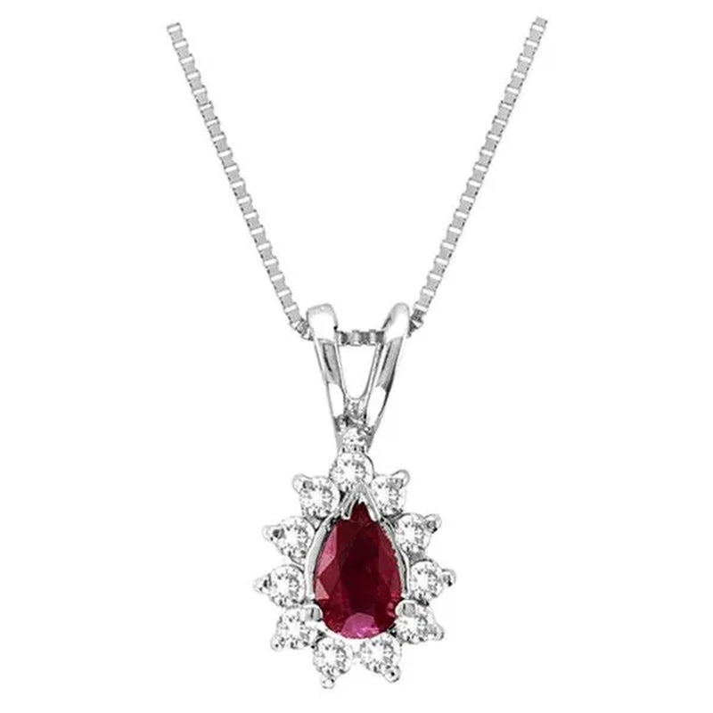0.35 Ct. Diamond And Natural Heated Ruby Pendant In 14K Gold