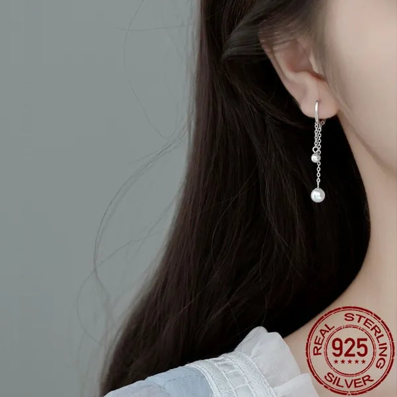 925 Sterling Silver Pearl Ear Buckle Earrings Fashion Rose Gold Plated Chain Tassel Earrings for Women Jewelry