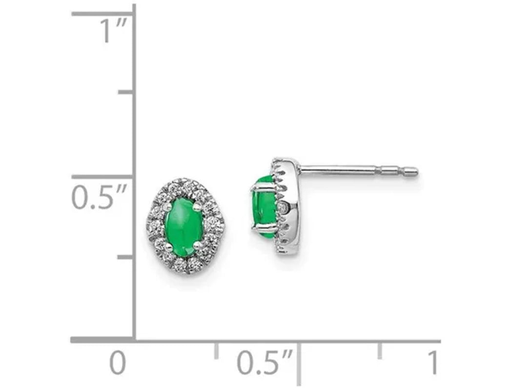 7/10 Carat (ctw) Cabochon Emerald Halo Solitaire Earrings in 14K White Gold with Diamonds