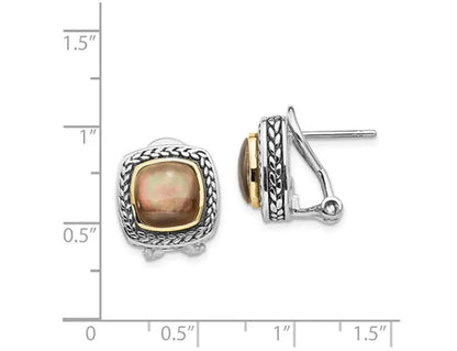 Black Mother of Pearl Earrings in Sterling Silver with 14K Gold Accents