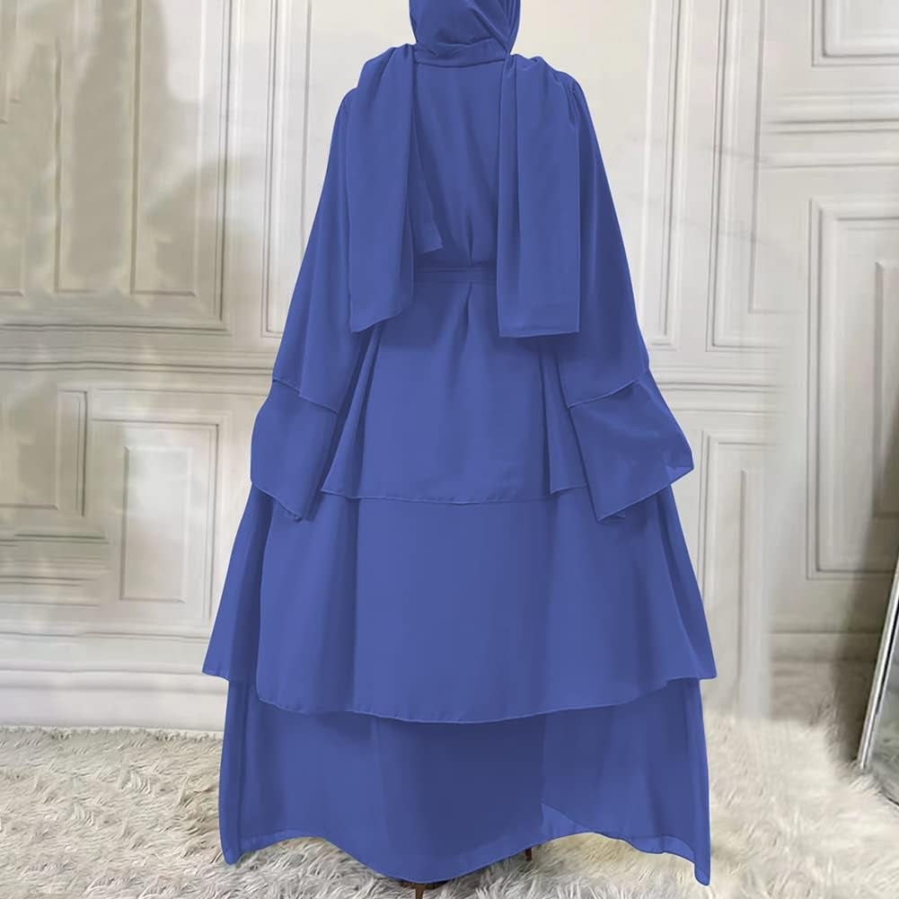 Muslim Abaya Dress for Women - Long Sleeve Islamic Dubai Abaya Cardigan Robe - Middle East Prayer Dress with Hijab
