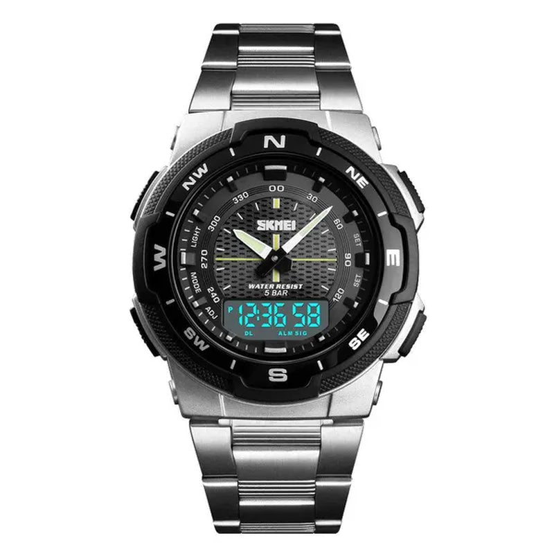 Fashion SKMEI 1370 Men's Digital Watch Outdoor Sports Waterproof Male Business Watches Golden Stainless Steel Wristwatch