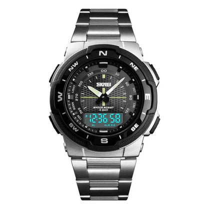 Fashion SKMEI 1370 Men's Digital Watch Outdoor Sports Waterproof Male Business Watches Golden Stainless Steel Wristwatch
