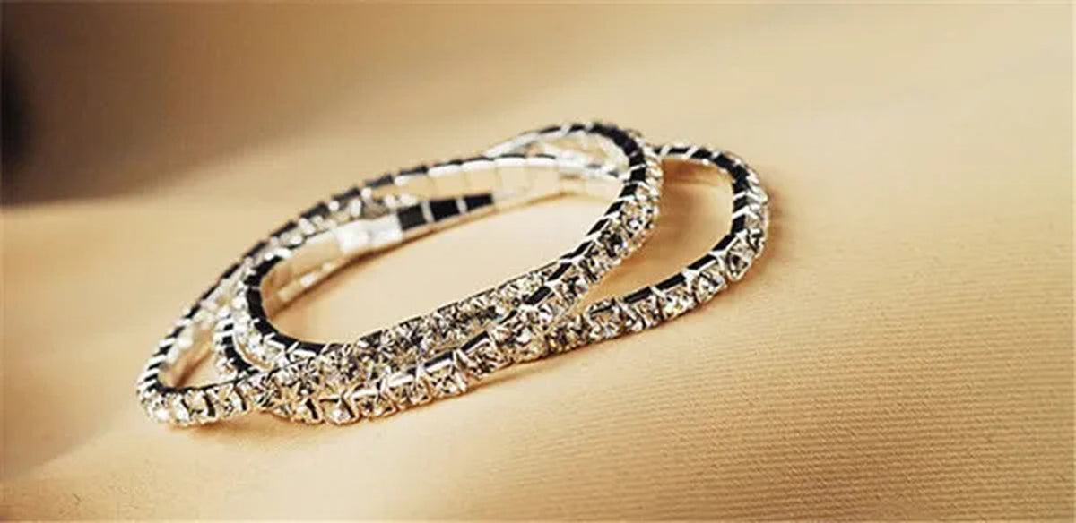 Wholesale 20PCS Stretch Rhinestone Crystal Bracelets Silver Plated CZ Inlay Gift