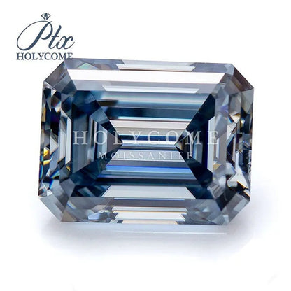 HOLYCOME Best Loose Gemstones Moissanite Diamond Excellent Crushed Ice Cushion Asscher Cut Dark Vivid Blue Color Stone for Jewelry Diamond Ring