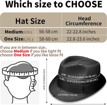 Straw Fedora Hat for Women Men Packable Short Brim Roll up Trilby Hat Panama Summer Beach Sun Hat UPF 50+