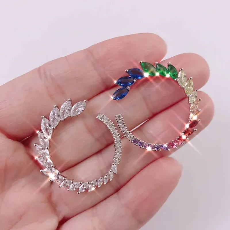 CANDICE Brilliant Yellow Green Blue Stones Prom Party CZ Crystal Big Stud Earrings Pave Setting Trendy 18K White Gold Plated Round Ear Jewelry for Women
