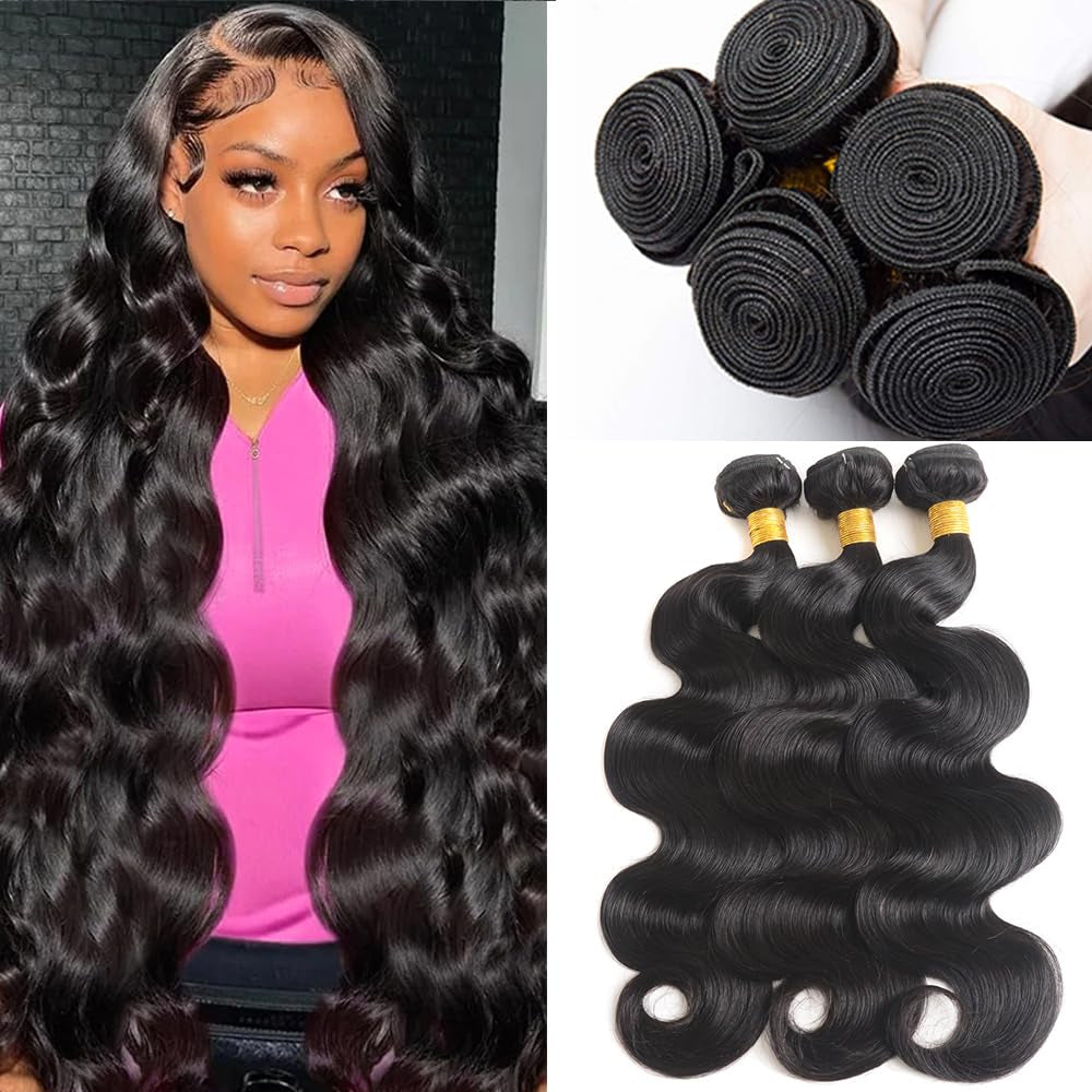 14A Human Hair Bundles 14 16 18 Inch Body Wave Bundles 100% Unprocessed Brazilian Virgin Hair 3 Bundles Deals Human Hair Extensions Natural Color