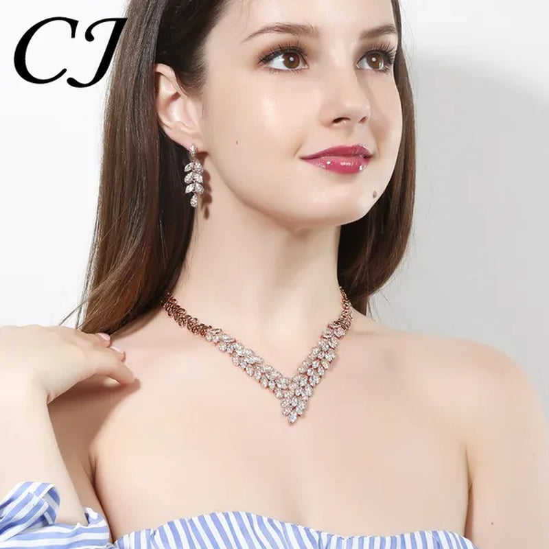 CANDICE High Quality Green Crystal Dubai Gold Plated Jewelry Sets Luxury CZ Stone African Necklace Earrings Wedding Set for Bridal Party