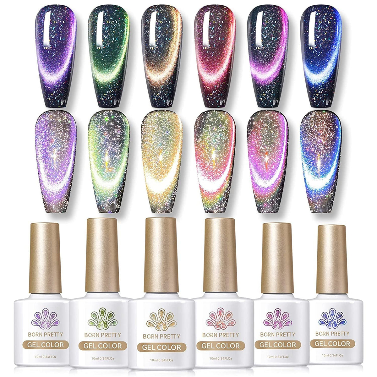 Cat Magnetic Gel Nail Polish Set Auroras 9D Cat Magnetic Eye Glitter Gel Polish Nail Art Manicure Collection Gift 6PCS