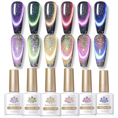 Cat Magnetic Gel Nail Polish Set Auroras 9D Cat Magnetic Eye Glitter Gel Polish Nail Art Manicure Collection Gift 6PCS