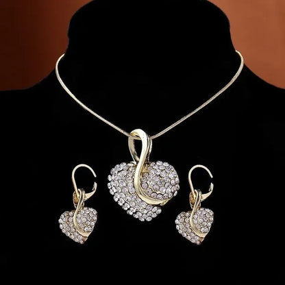 Elegant 1set Fashion Cubic Zirconia Ladies Party Ruby Sapphire Heart Shape Necklace Earring Set Female Gifts Bridal Jewelry Sets