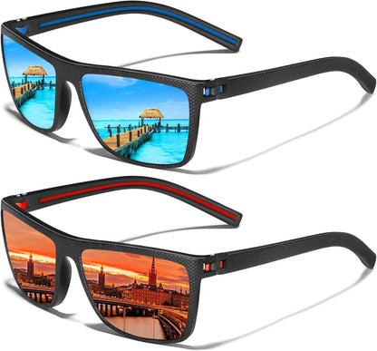 Square Polarized Sunglasses for Men Vintage Style Driving Travel Sun Glasses Lightweight Frame UV Protection Goggles