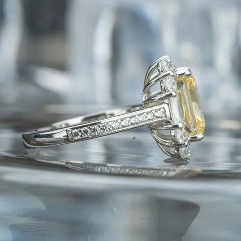 S925 Silver-plated Citrine Rhinestone Crown Ring Female Women Palace Bling Crystal Wedding Ring Jewelry