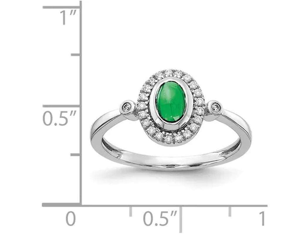 3/5 Carat (ctw)  Cabachon Emerald Ring in 14K White Gold with Diamonds