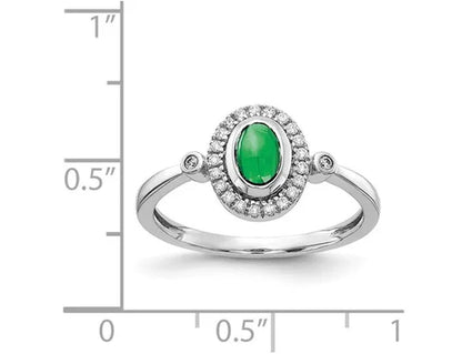 3/5 Carat (ctw)  Cabachon Emerald Ring in 14K White Gold with Diamonds
