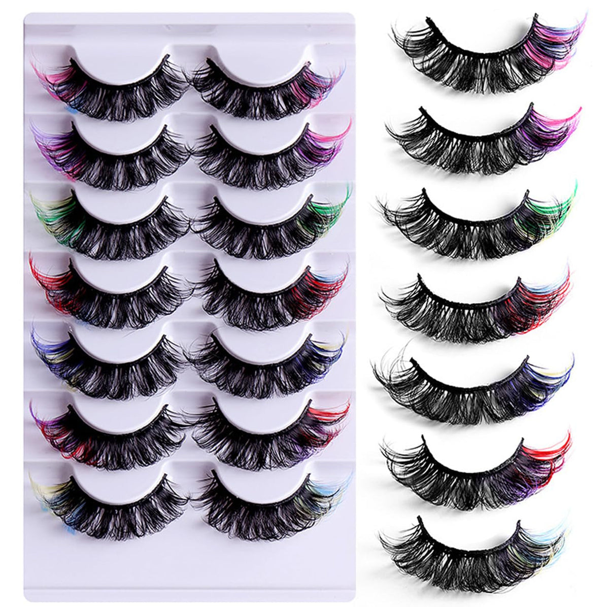 Colored Lashes 20Mm Strip False Eyelashes Kit with Color Fluffy 8D Thick Volume Lash Tint Curly Rainbow Fake Eye Lashes 7 Pairs Multi Pack