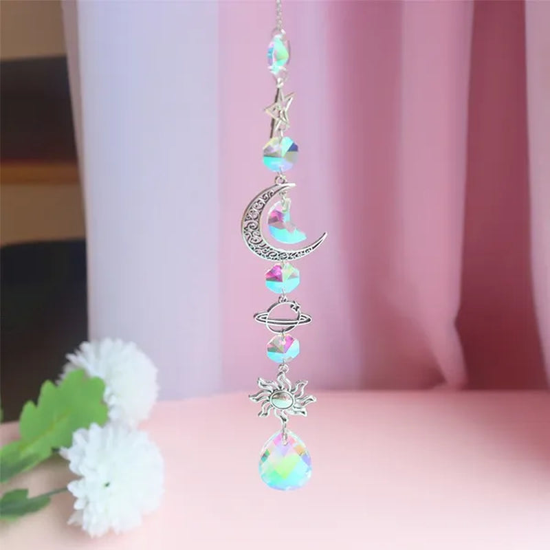 3 Styles Crystal Wind Chime Moon Sun Catcher Diamond Prisms Pendant Dream Catcher Rainbow Chaser Hanging Drop Home Garden Decor Windchime