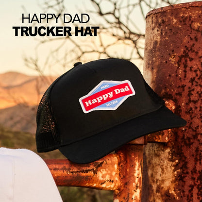 Happy Dad Hats for Men and Women, Available in Trucker Hat, 6 Panel Snapback Hat or Baseball Cap, Holiday & Birthday Gifts