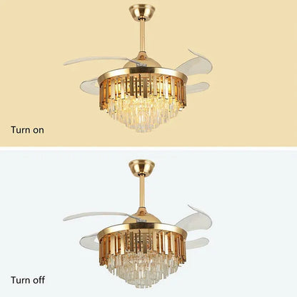 Luxury 42" Crystal Chandelier Modern Ceiling Fan Light Lamp CCT Dimmable Remote