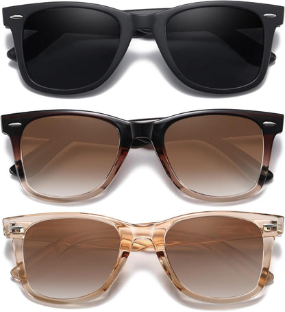 Retro Polarized Sunglasses for Women Men Classic Mirror Lens Driving Trendy Sun Glasses UV Protection (3 Pack)