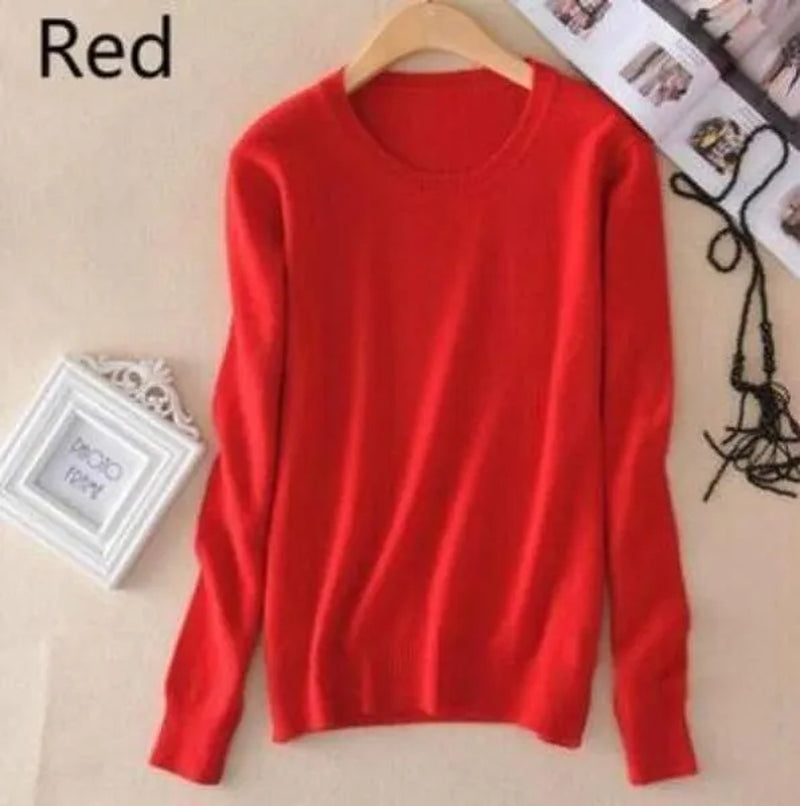 18 Colors Wool Pure Cashmere Sweater Women Soft Pullovers O-Neck Pull Femme Long Sleeve Sweaters Pullovers