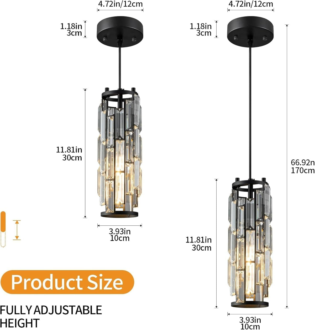 Black Pendant Lights Kitchen Island Modern Pendant Light, Crystal Pendant Light Fixture Mini Pendant Light, Pendant Lighting for Kitchen Island Bedroom (Black 1-Pack)