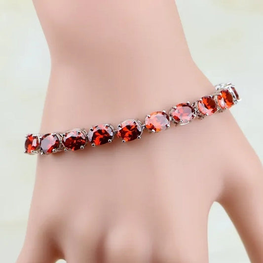925 Sterling Silver Jewelry Oval Purple Amethyst White Topaz Chain & Link Bracelets For Women Wedding Free Gifts Box