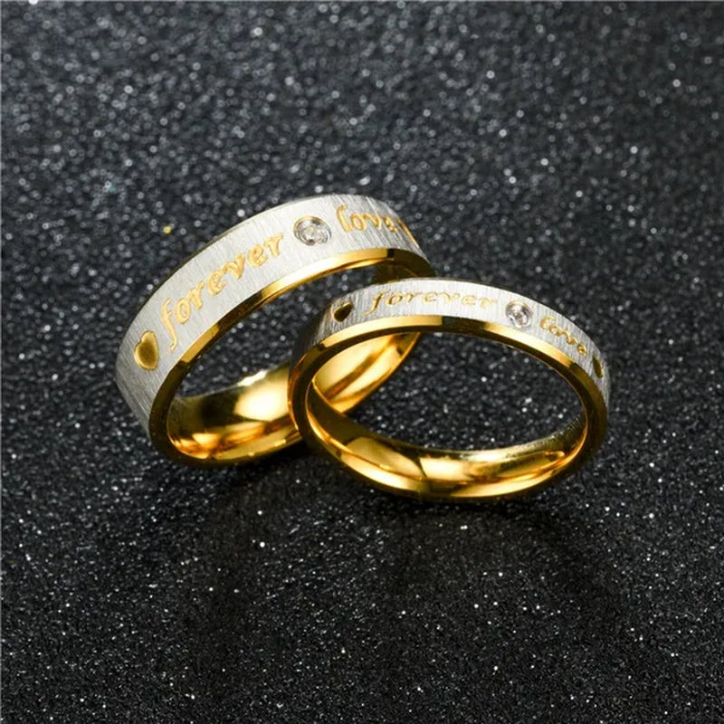 Stainless Steel Couple Forever Love Gold Titanium Couple Rings Jewlery Charm Diamond Ring Vintage Promise Ring Surprised Gift