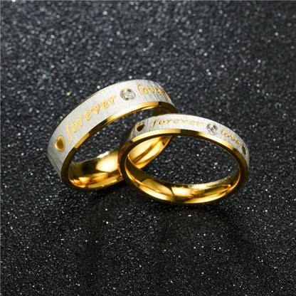Stainless Steel Couple Forever Love Gold Titanium Couple Rings Jewlery Charm Diamond Ring Vintage Promise Ring Surprised Gift