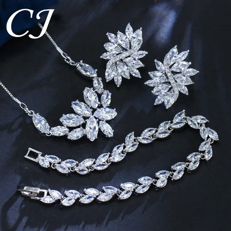CANDICE Gorgeous Luxury Zirconia Wedding Jewelry Set Elegant Marquise CZ Big Flower Pendant Necklace Stud Earrings Bracelet for Bridal