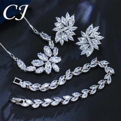 CANDICE Gorgeous Luxury Zirconia Wedding Jewelry Set Elegant Marquise CZ Big Flower Pendant Necklace Stud Earrings Bracelet for Bridal