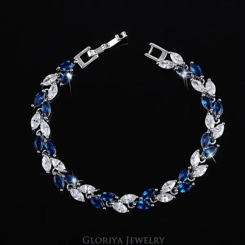 Gloriya Silver Plated Inlay Black and White AAA Grade CZ Crystal Leaf Chain Bracelet Bangle for Women 2024 Fashion Design Fashion Mujer Jewelry