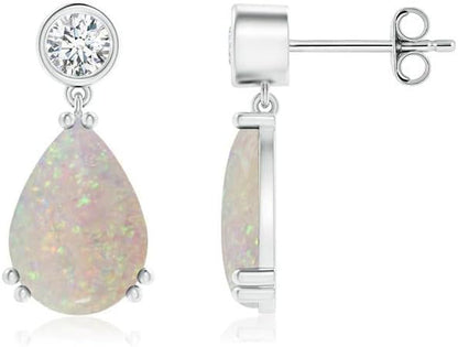 Natural Opal Drop Earrings for Women Girls in Sterling Silver/14K Solid Gold/Platinum | October Birthstone Jewelry Gift for Her | Birthday | Wedding | Anniversary