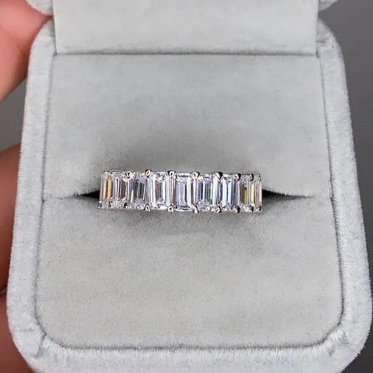 Personality Stackable Wedding Bands for Women Fashion 925 Sterling Silver Diamond Ring Shiny Natural Gemstone Luxury Jewelry Elegant Bride Engagement Party Accessories Promise Rings Size 5-11
