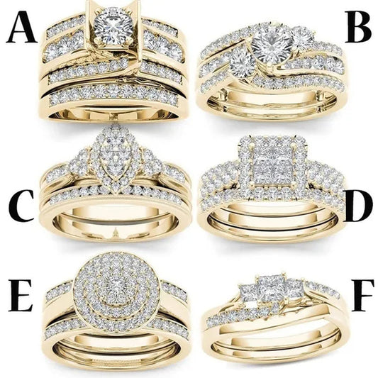 6 Styles Exquisite Women Ladies 18K Gold Natural White Sapphire Diamond Ring Set Anniversary Christmas Gift Engagement Bridal Wedding Jewelry Rings Size 6-10